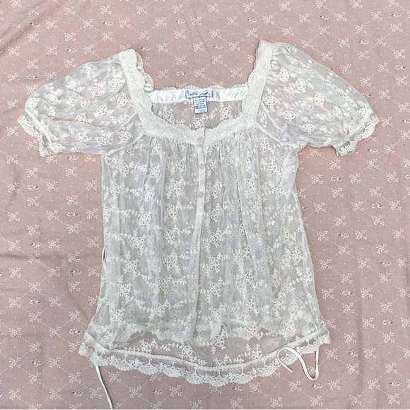 SOLD Ultra Pink White Lace Camisole Puffed Sleeves Size Small - Picture 1 of 5